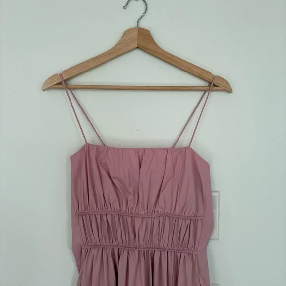 COS || Tie Back Gathered-waist Midi Dress Rose Pink 8 - Picture 3 of 10
